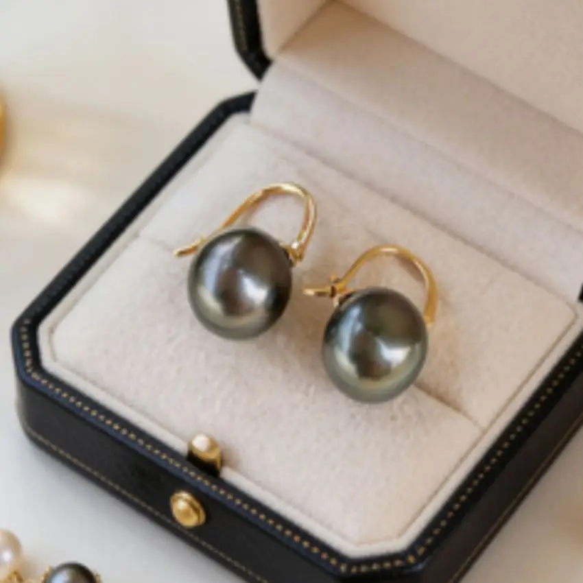 Highlights 16MM Black Shell Pearl Earrings 18K Thanksgiving Aquaculture Accessories  Mother\'s Day Christmas Easter Diy