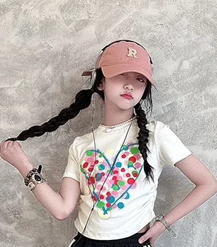 summer 4 6 8 10 12 14 teenager girls cotton t-shirt white black Love print junior kids top tee child clothes 5