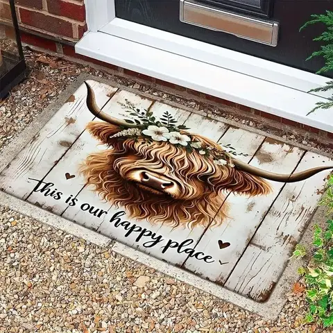 Highland Cow Pattern Door Mat, Non-slip Washable Floor Mat, Decorative Carpet for Home Kitchen Living Room Outdoor Entrance