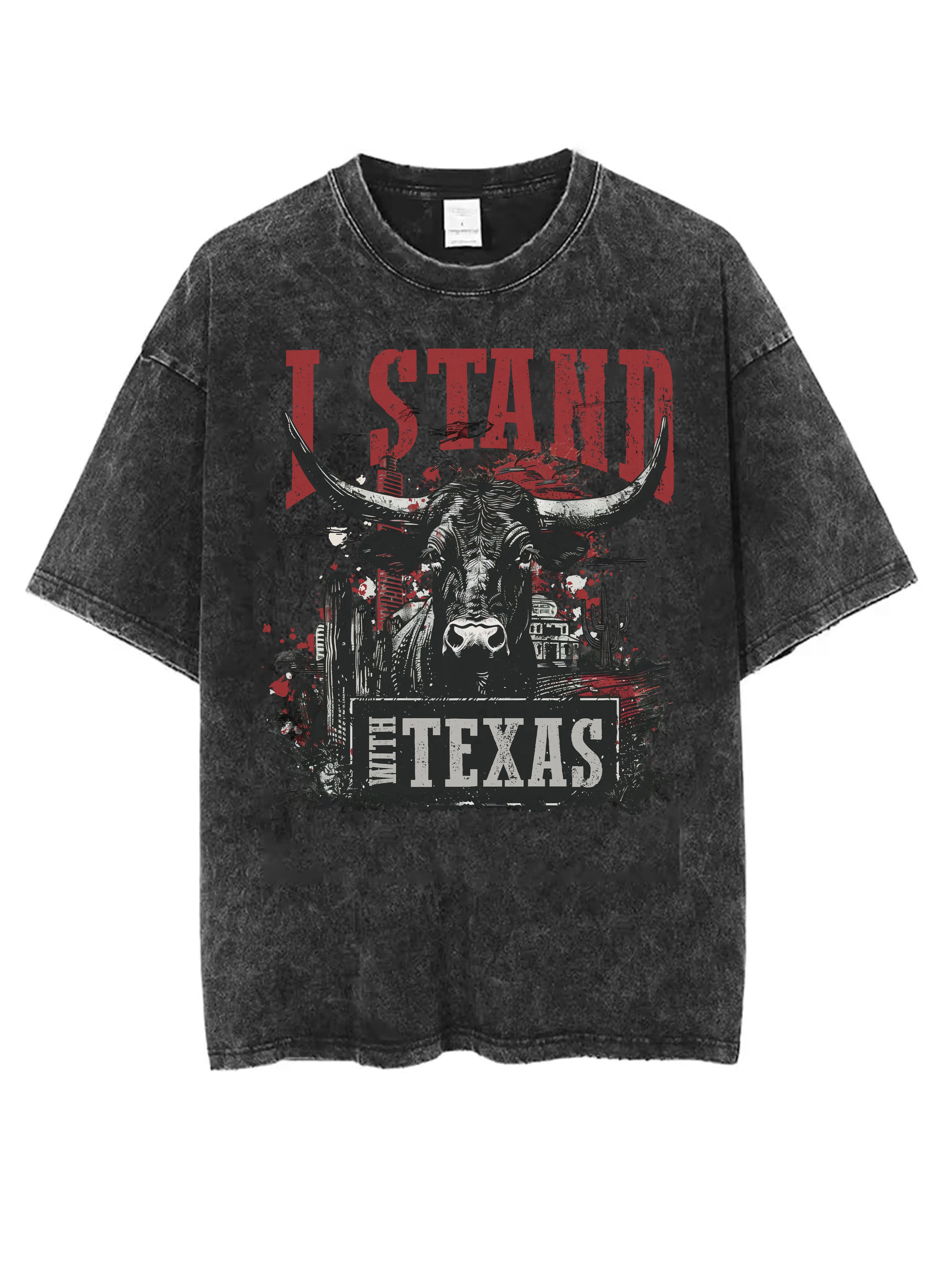 

I STAND With TEXAS Girl Черная потертая футболка унисекс свободного покроя, удобная для мужчин и женщин, идеально подходит для зимы и Рождества
