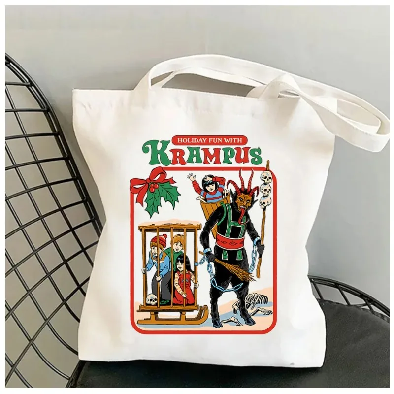 Satan Devil Fun With Krampus Women Shoulder Bags Kawaii Casual Printed Handbag Shopper Shopping Canvas Bag Fashion Girl Handbags