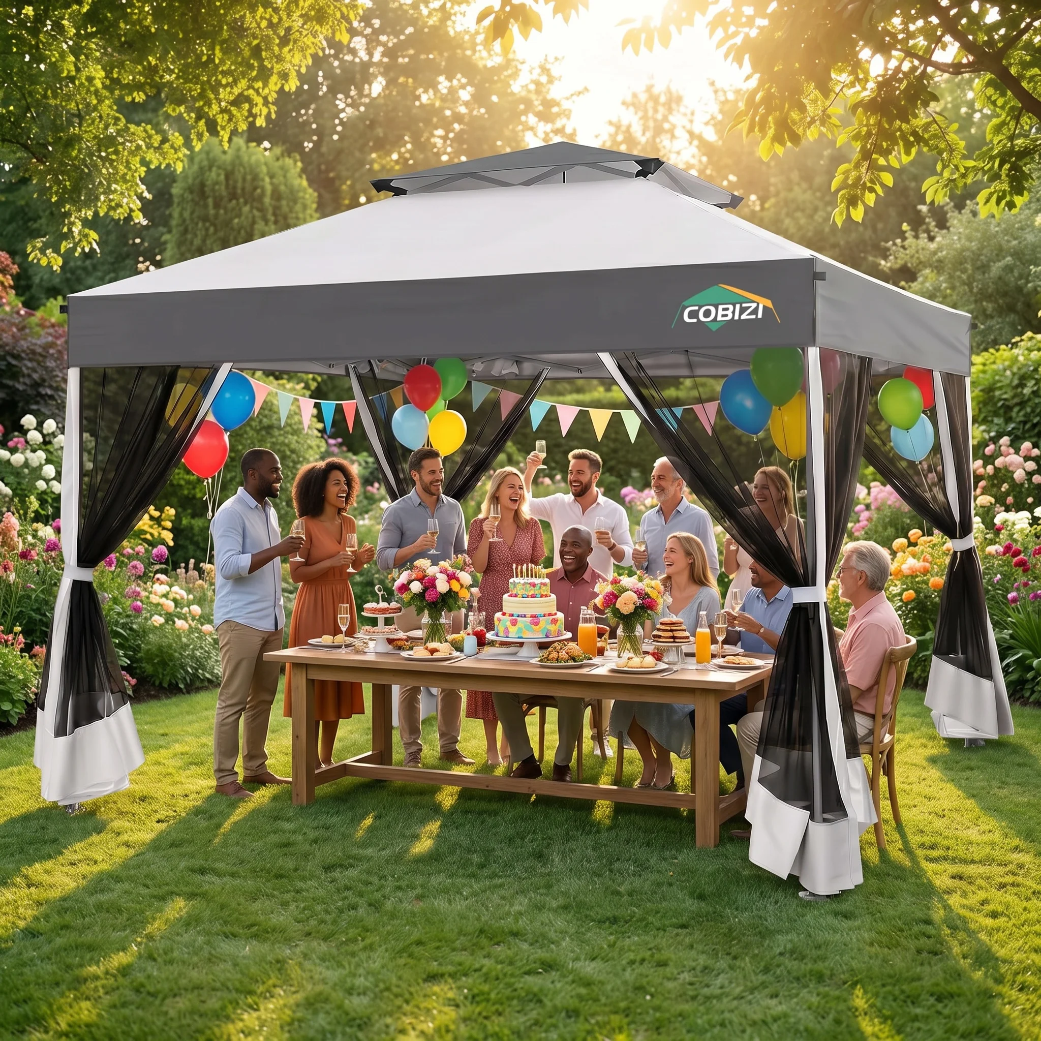 10x10 Pop Up Gazebo with Mosquito Netting, One Push Easy Up Canopy with Dual Vent Roof, Waterproof&UV 50+ Screen Tent Outdoor Gazebo for Backyard, Patio, Commercial Event