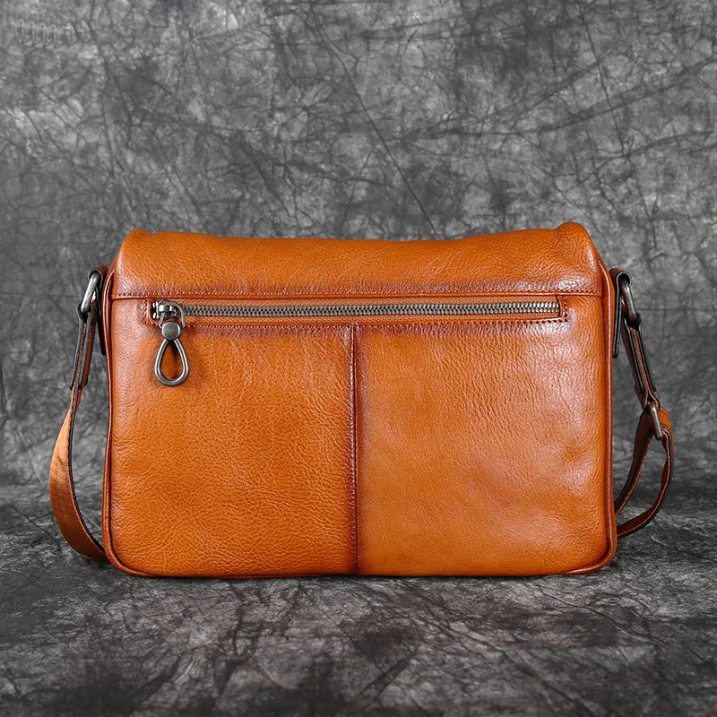 Sac à bandoulière en cuir de vachette tanné végétal pour homme, petit sac à dos vintage, sac à main initié, horizontal, décontracté