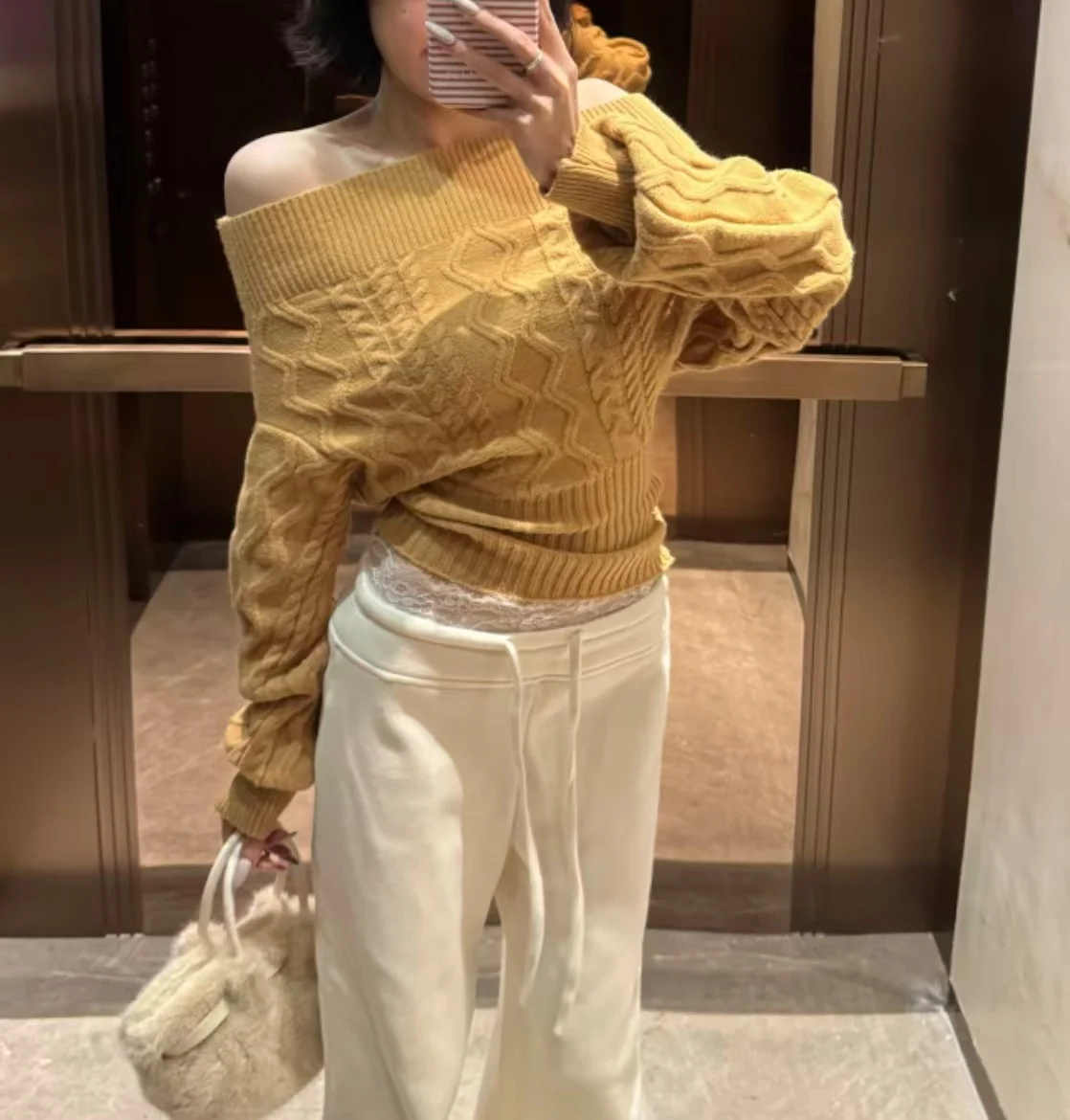 ZOCI Women's Top 2026 Fall New Arrival Long Sleeve Off-Shoulder with Neck Scarf Decorative Sexy Knit Top Elegant Fashion