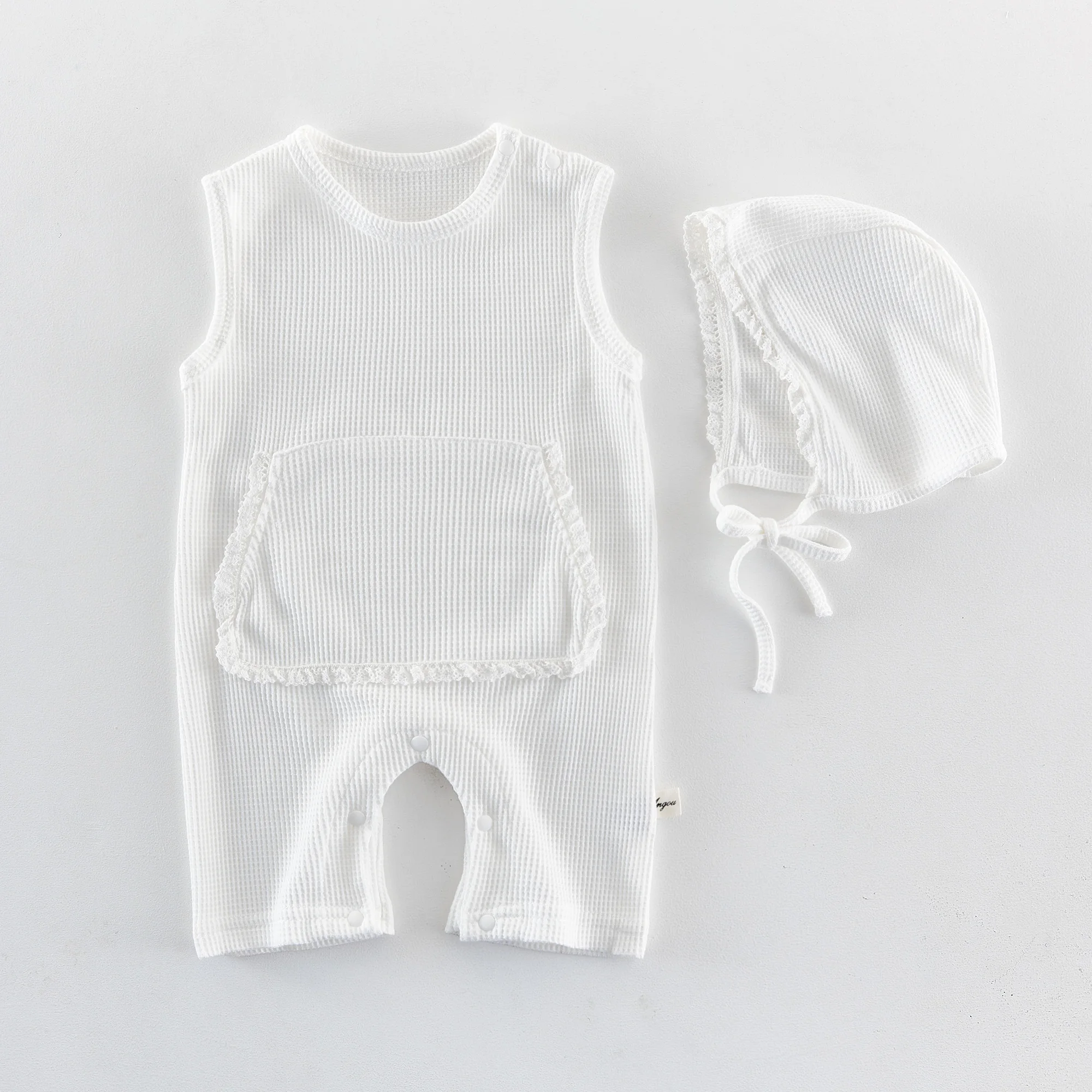 Summer 2026 New Arrival Korean Style Baby Romper, Solid Color, Pocket Design, Outing Onesie