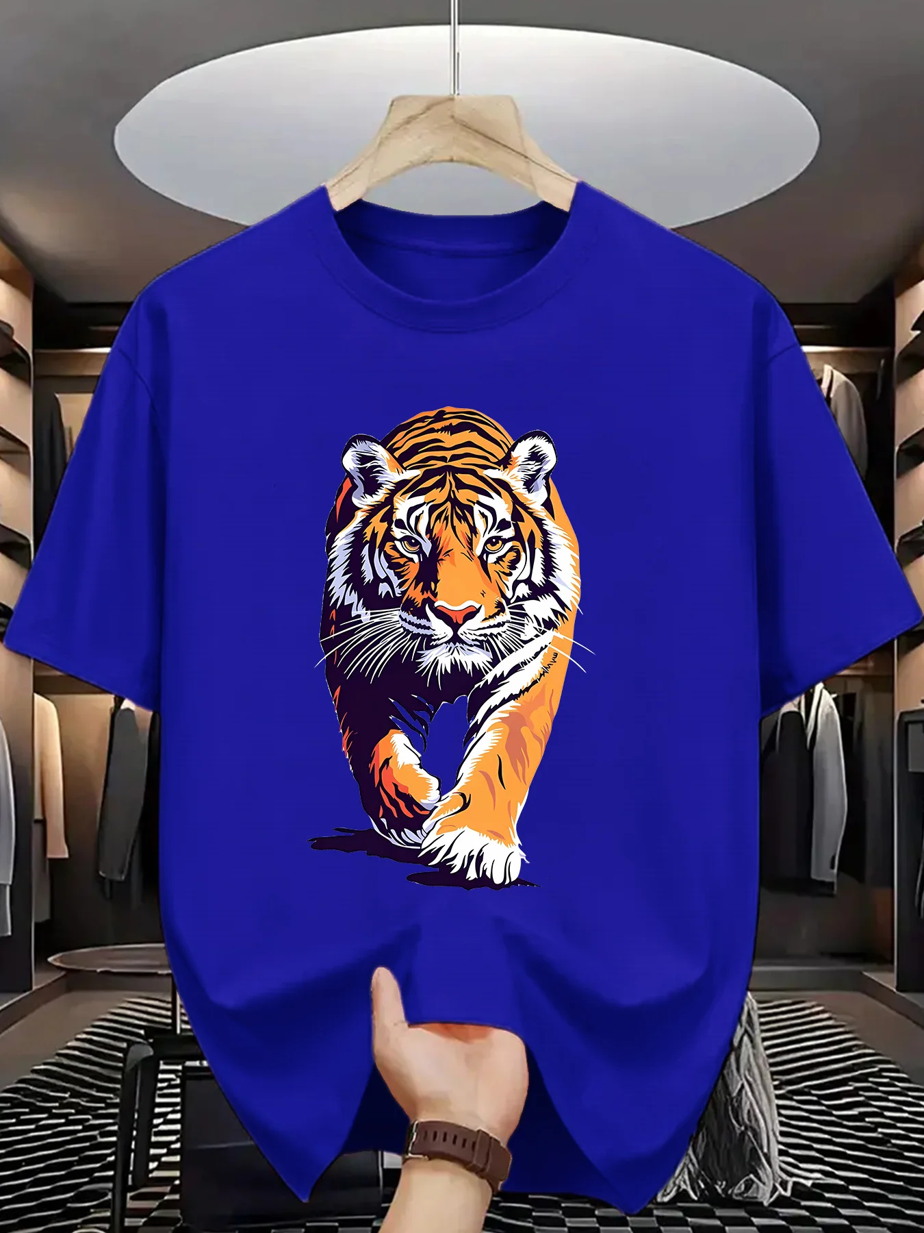 Tiger T-shirt Summer Men's Tracksuit Crew Neck Short Sleeve Tops Casual Breathable Sportswear Harajuku Fashion Streetwear