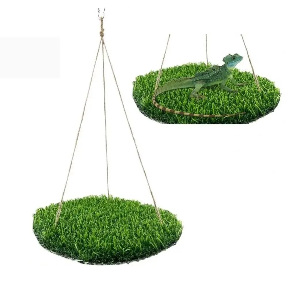 

Artificial Grass Bird Swing Mat Round/Square Shape with Hooks Hamster Sleep Bed Natural Decorative Foraging Mat Toys Bird Cage