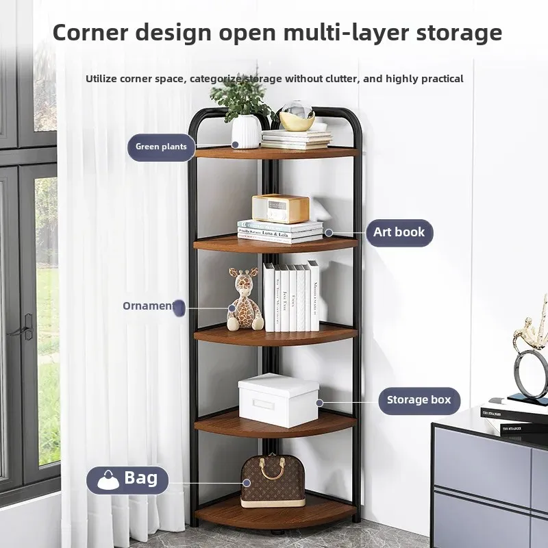 Triangular Multi-Layer Shelf, Corner Cabinet Design, Floor-to-Ceiling Storage, Living Room/Bedroom Bookshelf, Space-saving Layer