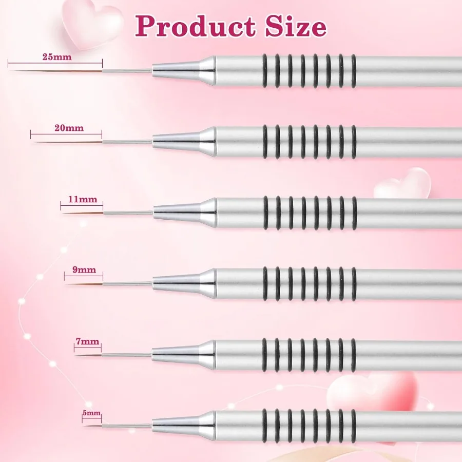 Ensemble de pinceaux pour revêtement d'ongles, 6 pièces, pour un dessin fin et une peinture, détails, idéal pour le vernis Gel et la conception des ongles en acrylique, comprend Str