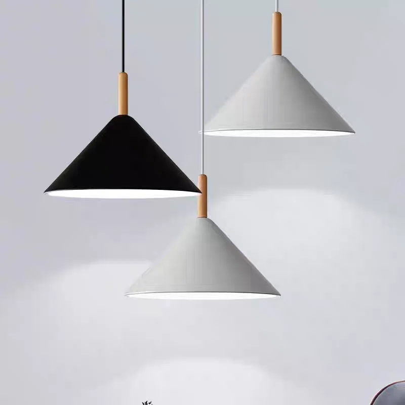 aluminum wood pendant light cone suspension hanging lamp restaurant hotel cafe bar shop office home dinning room lighting