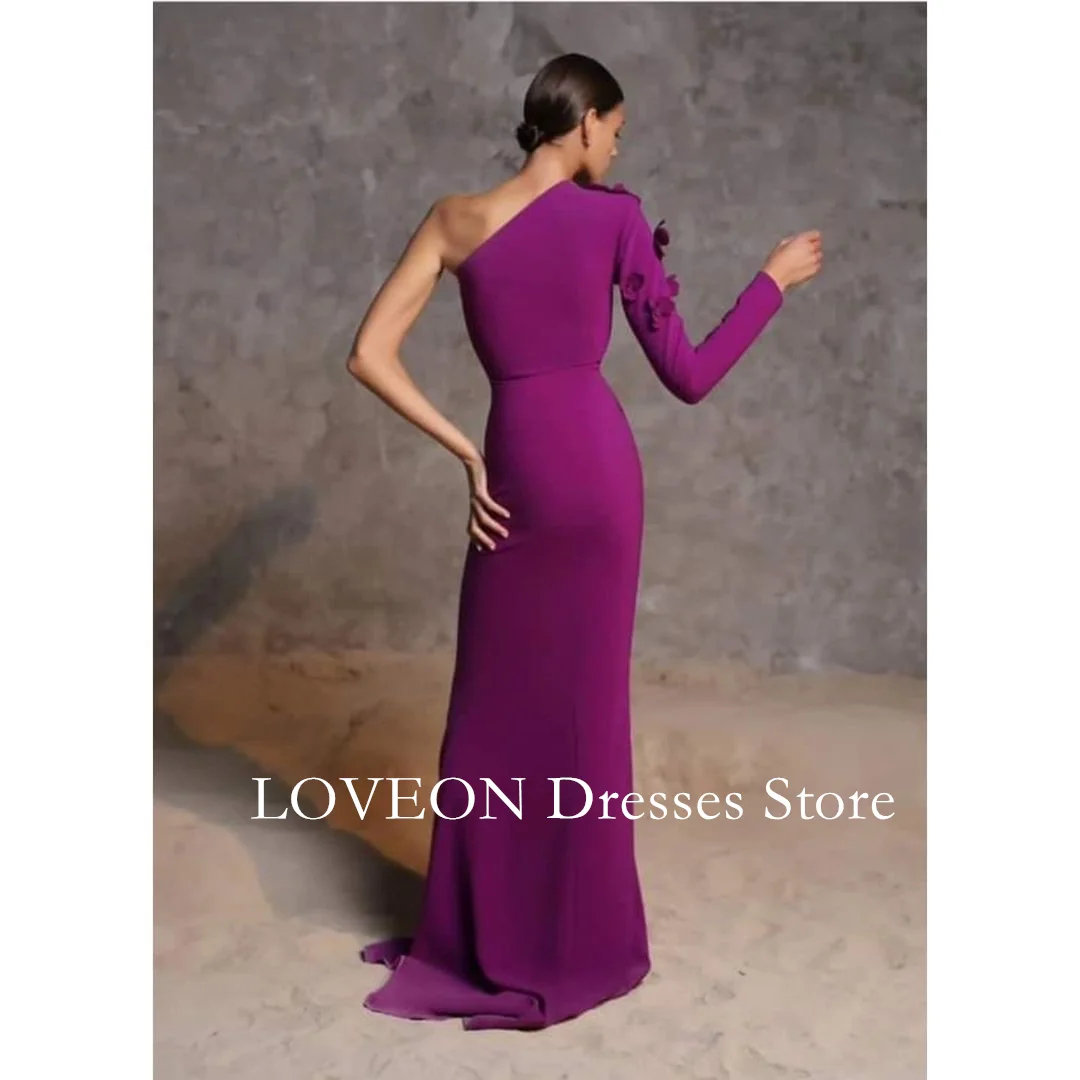 LOVEON Customized Prom Dress Formal Purple One-Shoulder 3D Appliques Party Evening Gowns for Women Formal Bridesmaid Dress