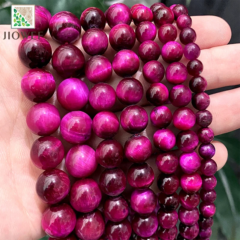 Naturalne kamienne koraliki Różowy różowy kamień tygrysiego oka Okrągłe luźne koraliki DIY Bransoletka Naszyjnik do wyrobu biżuterii 15 "Strand 6 8 10 12MM