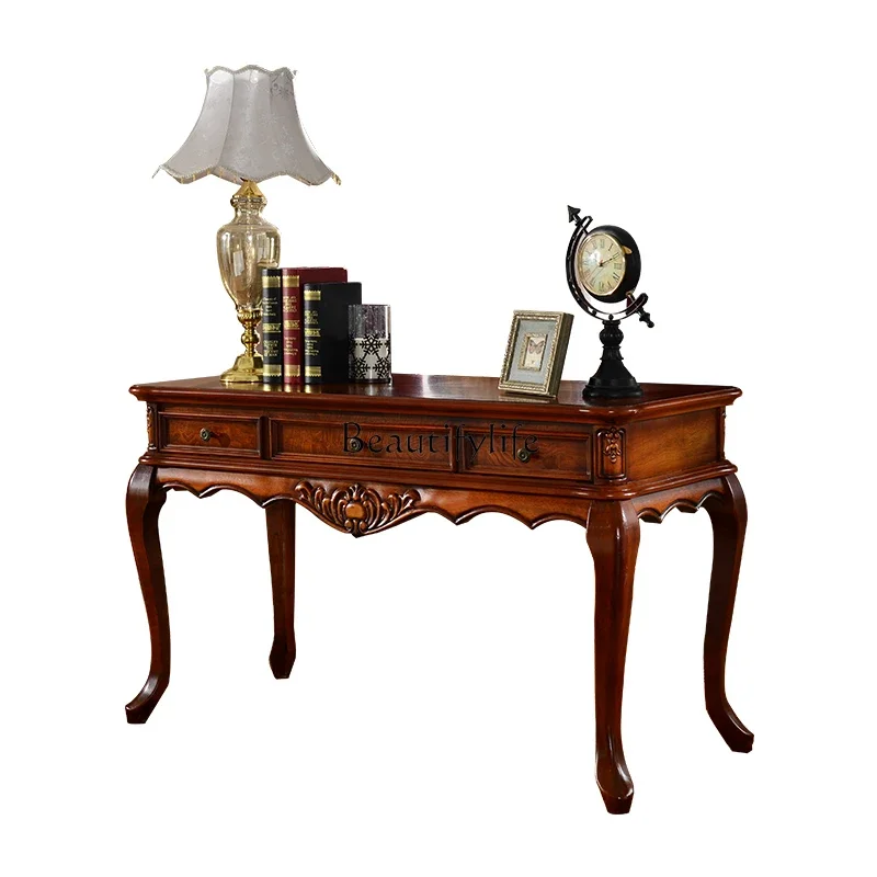 

3American Solid Wood Desk and Chair Combination European Style Small Apartment Study Computer Desk