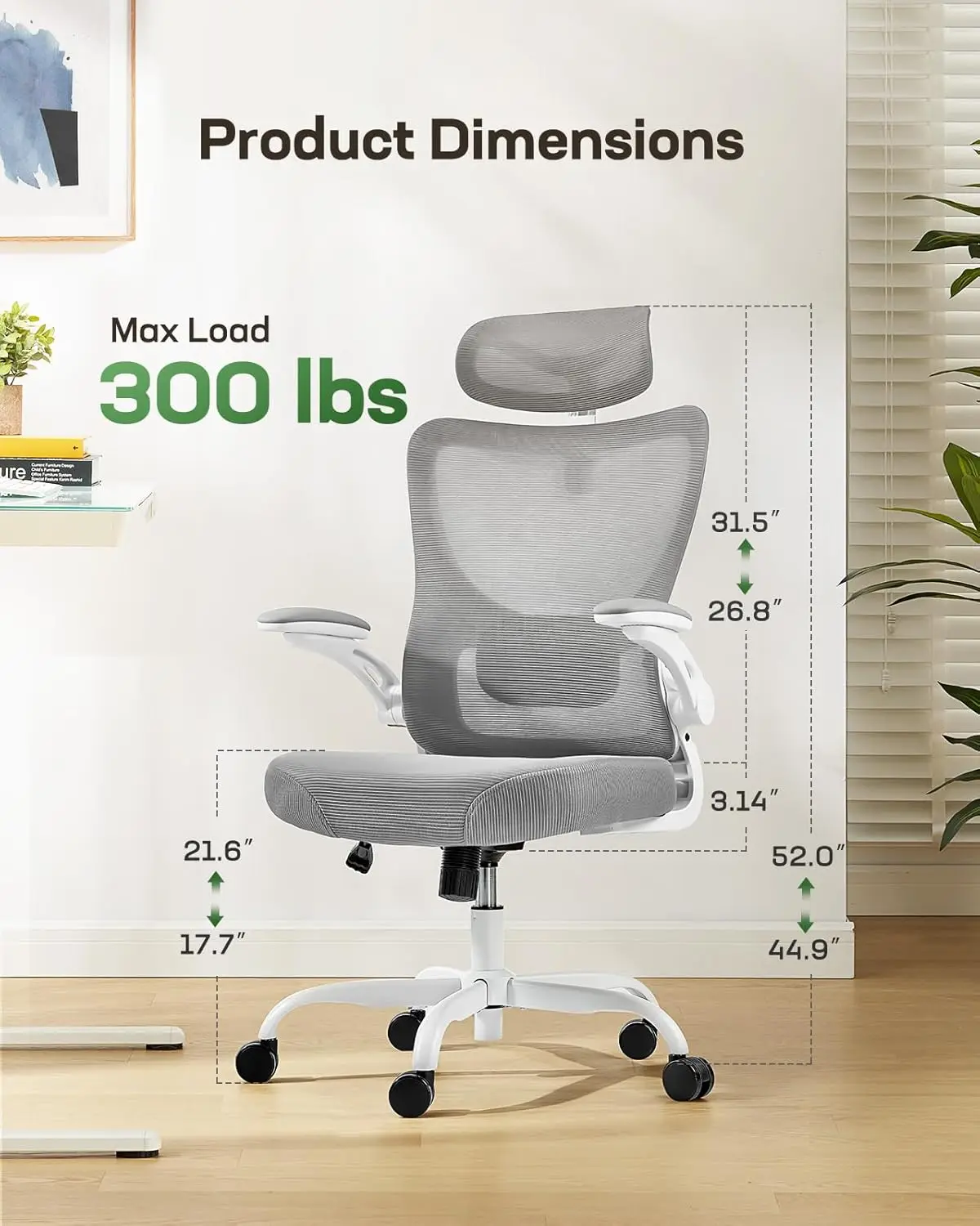 Marsail Ergonomic Office Chair: Office Computer Desk Chair with High Back Mesh and Adjustable Lumbar Support Rolling Work