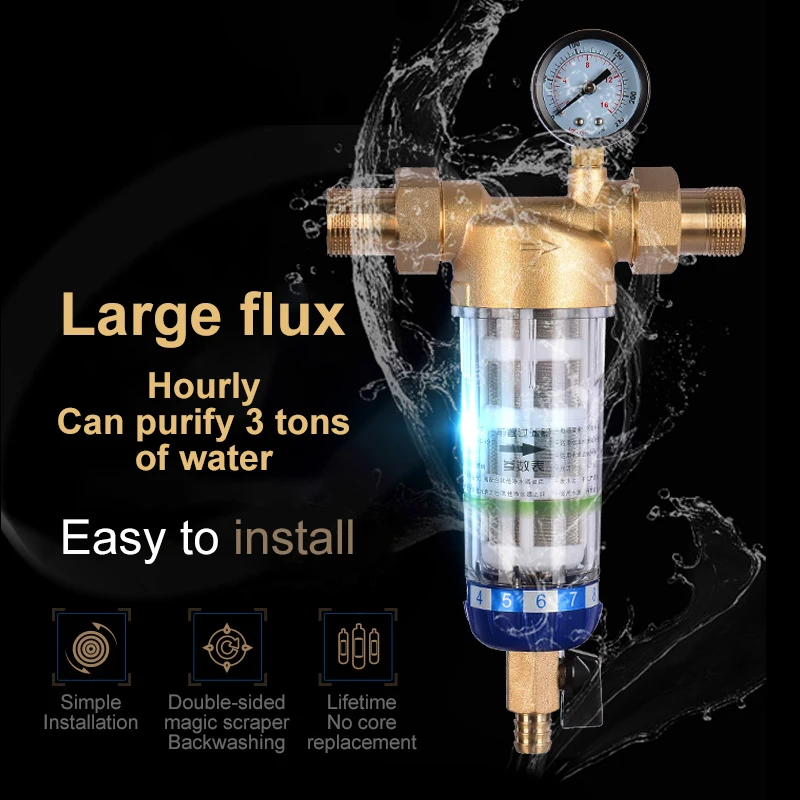 Water Filter Full-Automatic Timing Automatic Rotary Scrubbing Backwashing 3 T/h Large Flow Pre-Filter Central Water Purifier