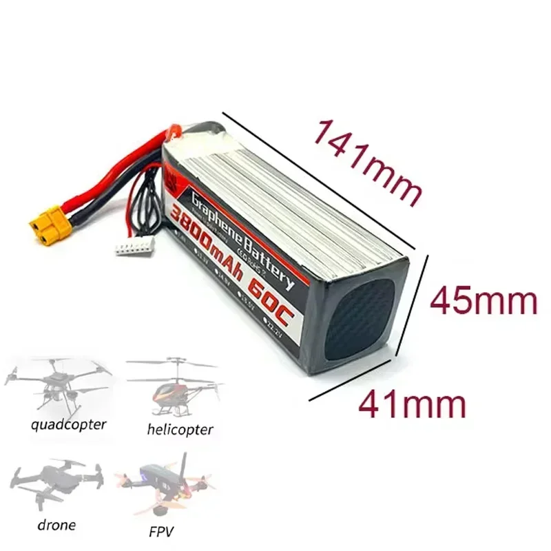 Brand new original 22.2V 3800mAh 60C 6S lithium battery XT60 XT90 TRX T Multiple plug options for FPV drones and RC cars