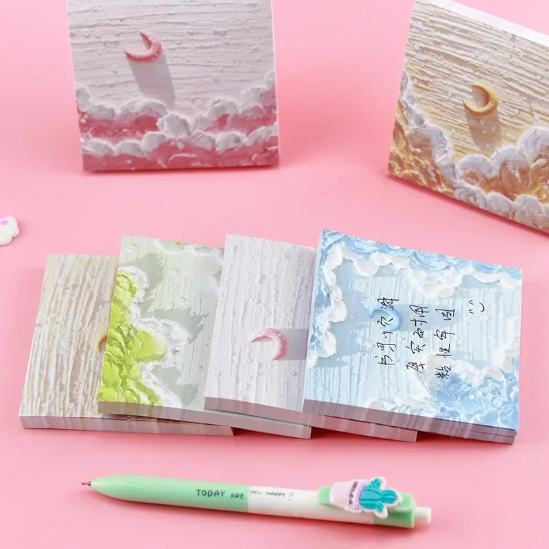 80PCS Kawaii ภูมิทัศน์ภาพวาดสีน้ํามัน Sticky Note สาวหัวใจเต็นท์ด้านล่างวัสดุ Notepad สามารถติดตั้งหมายเหตุกระดาษ