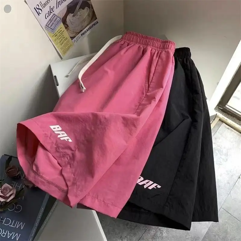 Summer Cool Quick Drying Beach Shorts for Men and Women Couples Thin Loose Dopamine Sports Casual Over Knee Shorts