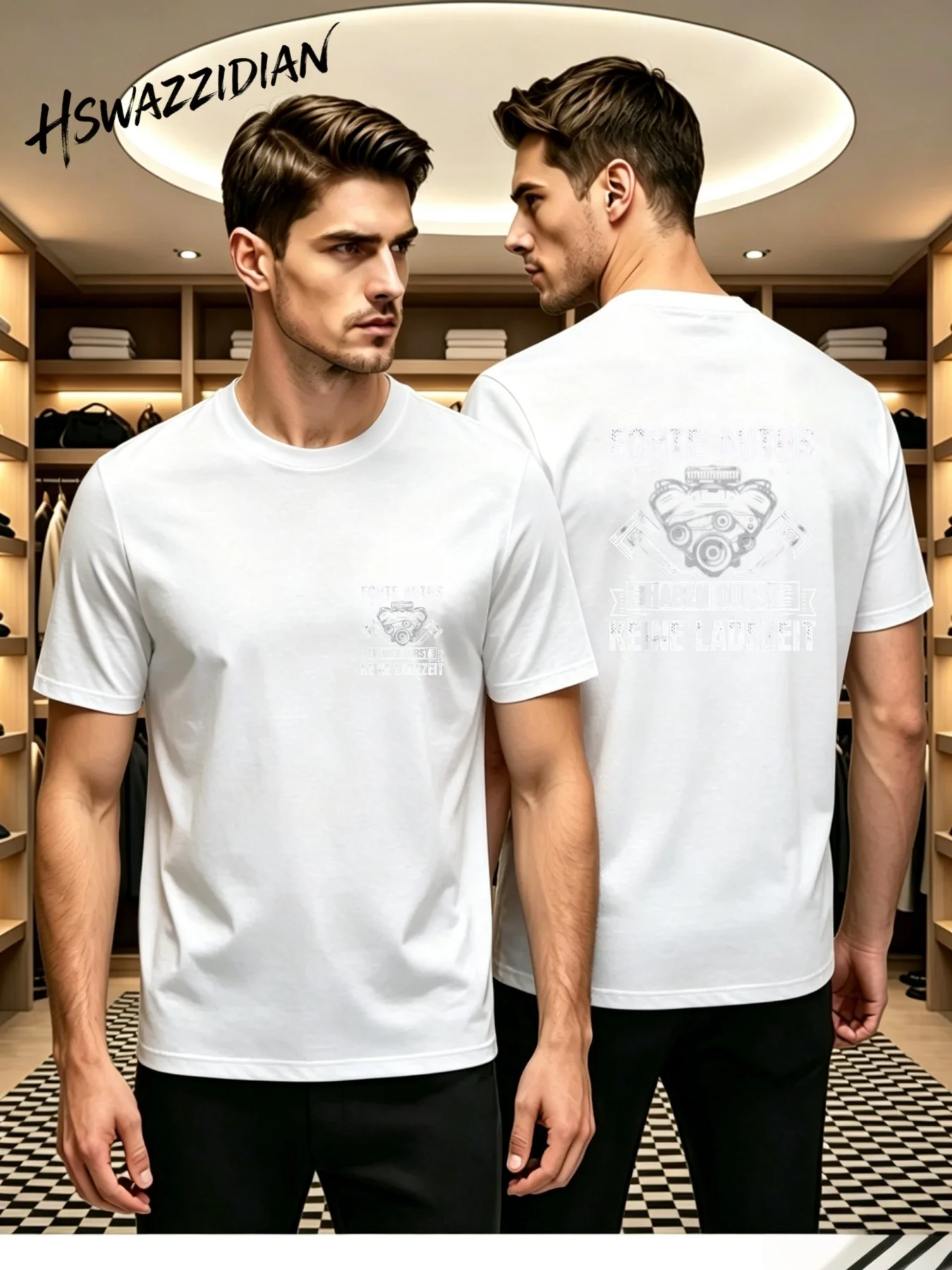 2026Retro Tee Car Motor Pistons Slogan Art Print Unisex T-Shirt Couples Matching Cotton Front Back Vintage Automotive Streetwear