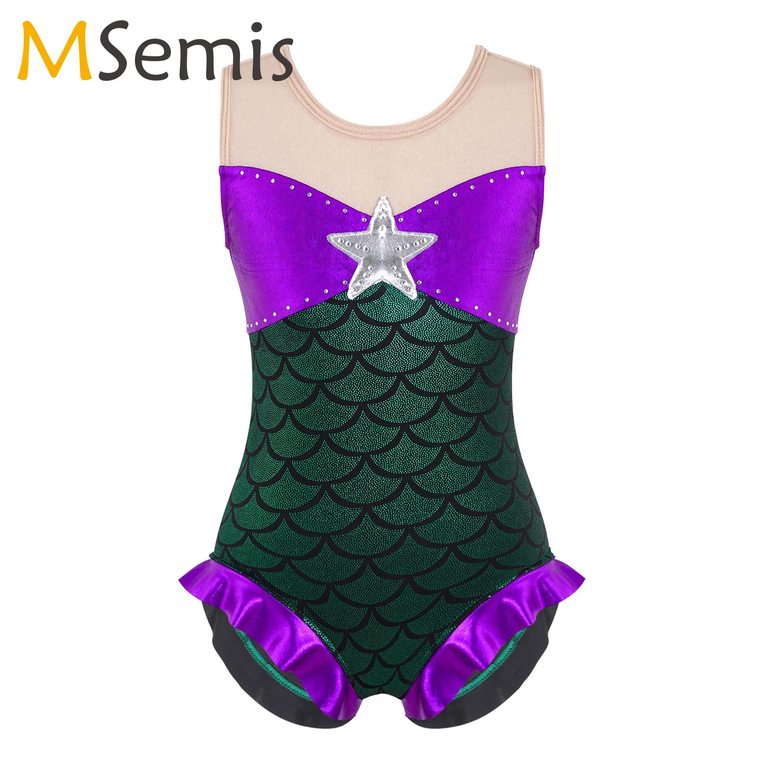 Crianças meninas ballet dança ginástica collant halloween sereia cosplay traje sem mangas arco babados guarnição desempenho bodysuit