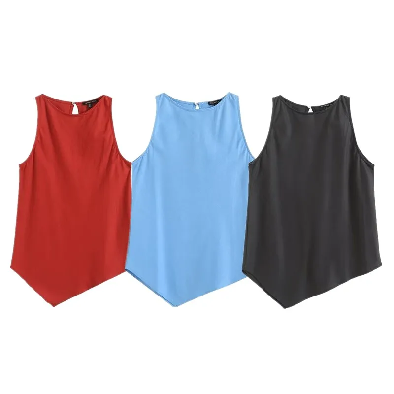 Csa sin Mangas de Lino con Diseño Asimétrico E para Mujer, Estilo Versátil, Tendencia de Moda Verano 2024, Largo Re...