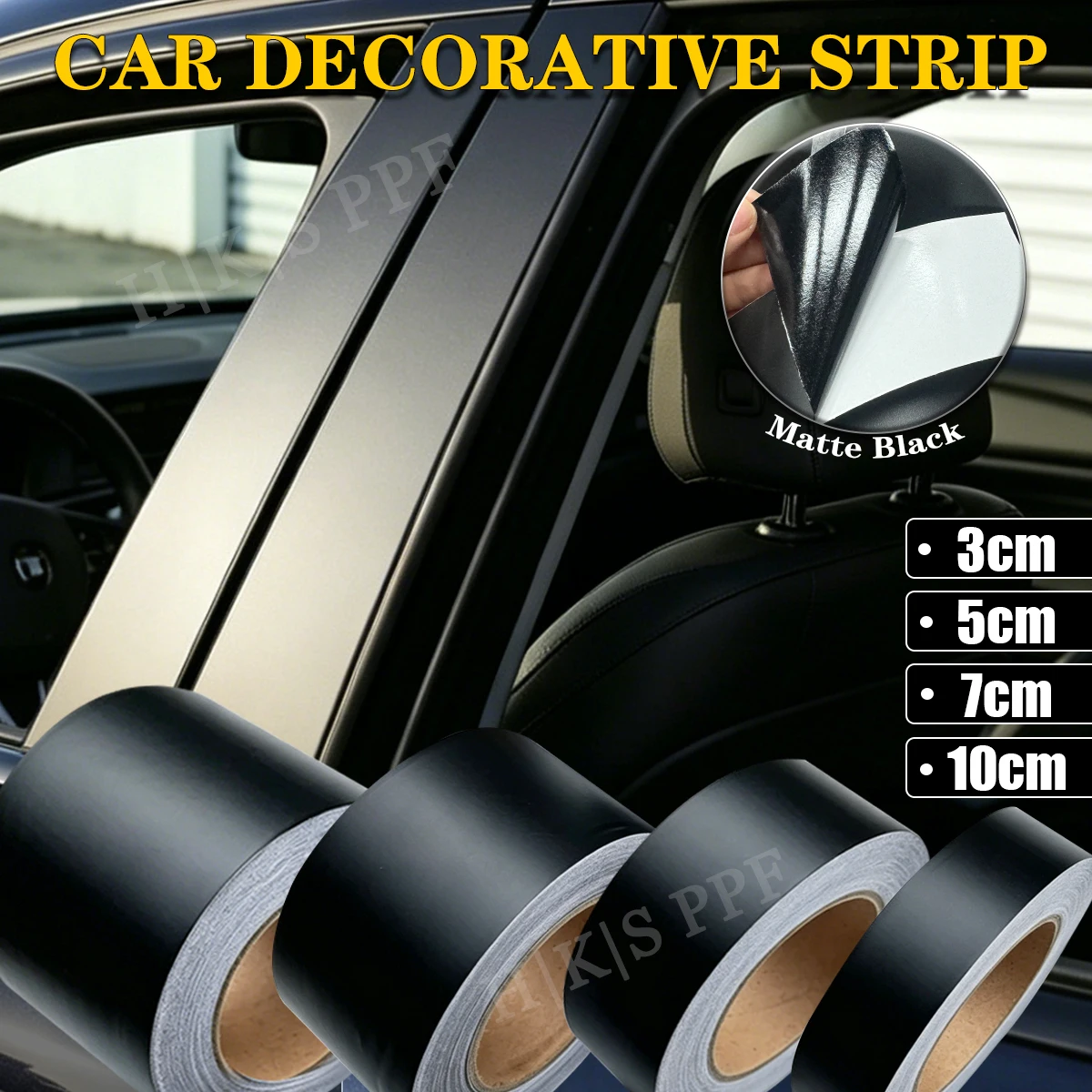 Matte Black Vinyl Tape Wrapp with Chrome Plated Removal Scratch Resistant Car Door Guard Protective Film Window Decorative Tape
