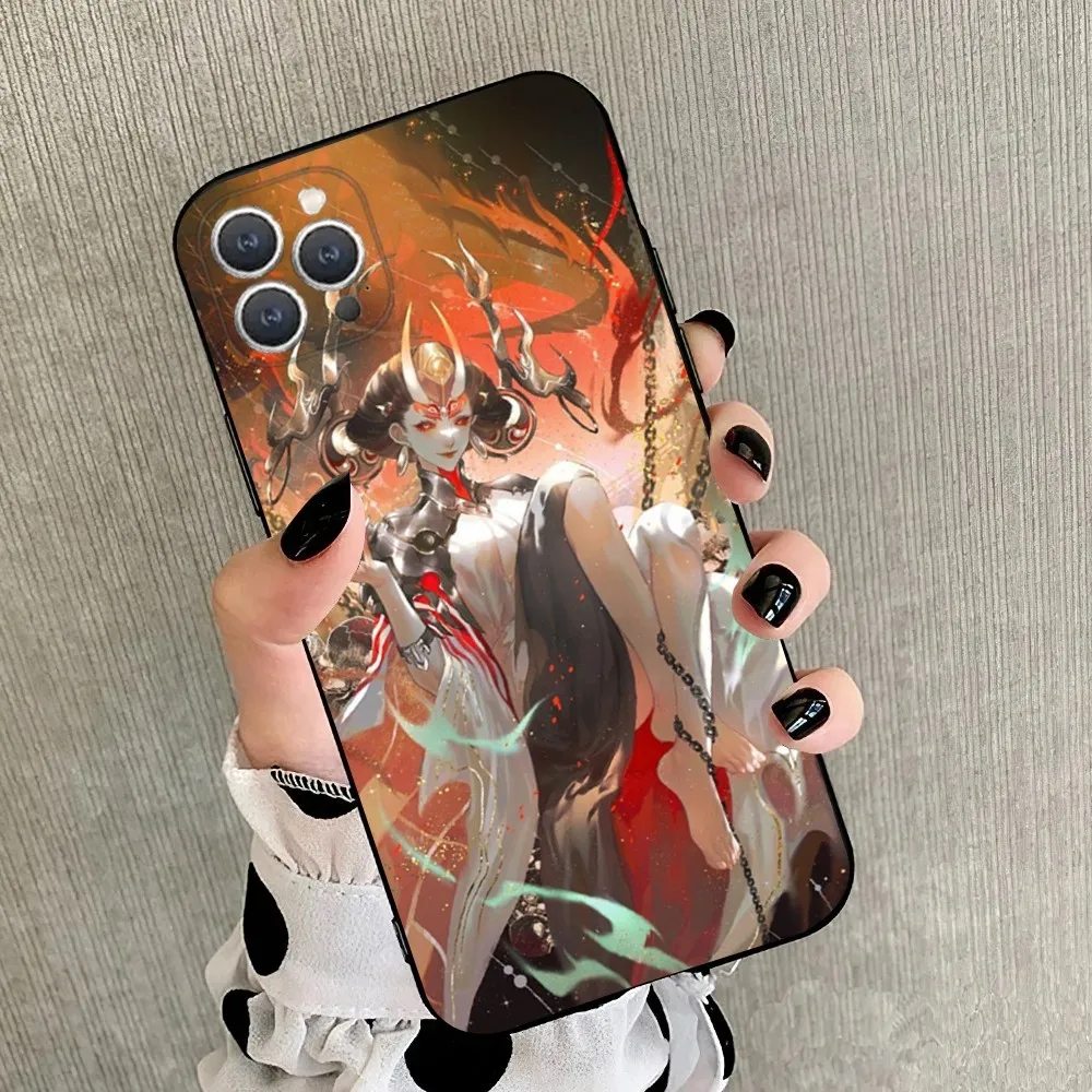 Game O-Onmyoji   Phone Case For iPhone 15,14,13,12,11,Plus,Pro Max,XS,X,XR,SE,Mini,8,7 Soft Silicone Black Cover