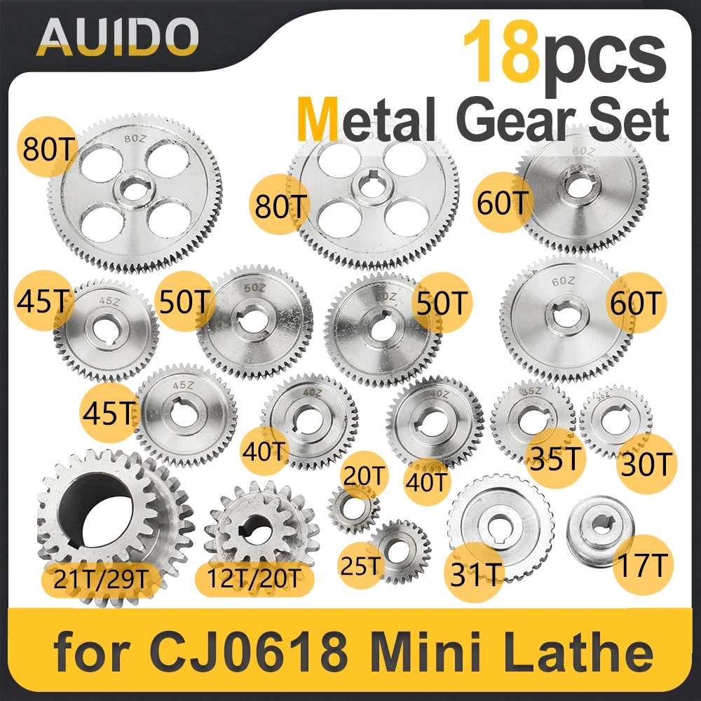 18pcs CJ0618 Mini Lathe Metal Gears Set Synchronous Wheel Feed Gear Duplex Gear Metric Exchange Wheels for Precision Machining