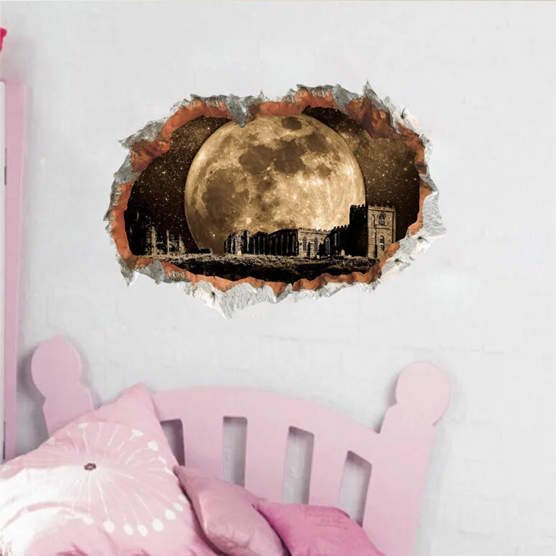 Ancient Construction Space Wall Stickers For Living Room Bedroom Home Decoration Landscape Mural Art 3d Broken Hole Decal