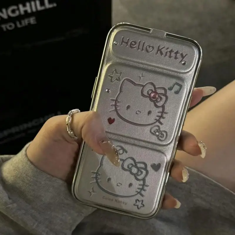 Hot Sanrio Plating Iphone 15/14/13/12Promax Bracket Protective Shell Kawaii Hello Kitty Anime Fall Prevention Mobile Phone Shell