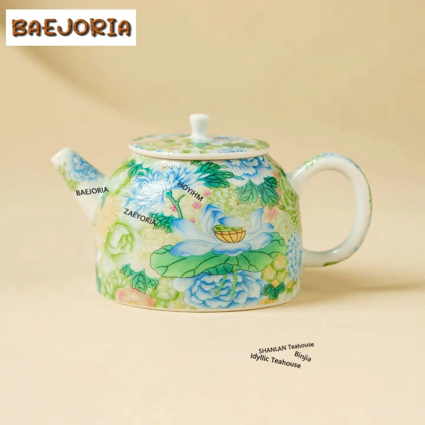 BAEJORIA 130ml Colour Enamels Green Peony Teapot Creative Tea Infuser Pot Tea Maker Kettle With Filter Tea Services Gift
