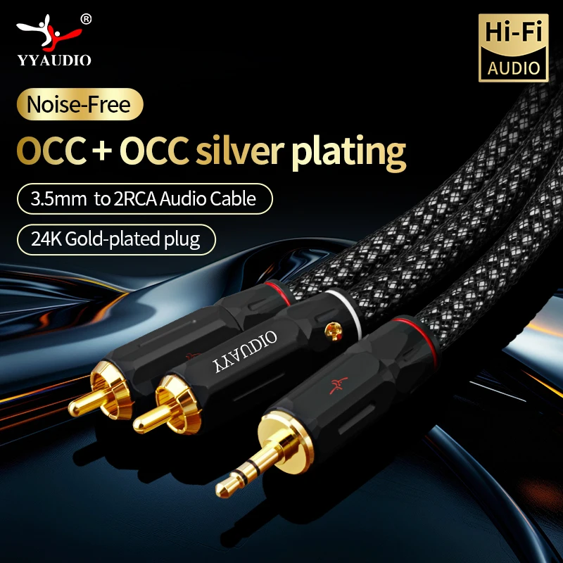 

Hifi 3.5mm jack to 2RCA Audio Cable OCC Silver-plated Aux 3.5 Y Splitter Audio Cable for Amplifier Mobile Phone Computer