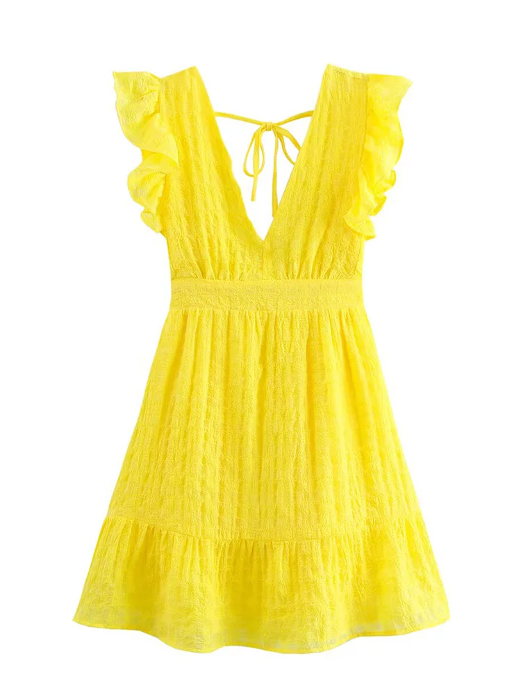 ZAJIA 2025 new women's clothing European and American style fashionable and versatile slim fit V-neck ruffle dress