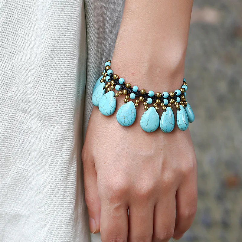 bracelet turquoise femme Stones Women Woven Wrap Bracelets Bohemian Statement Jewelry Homme Dropship