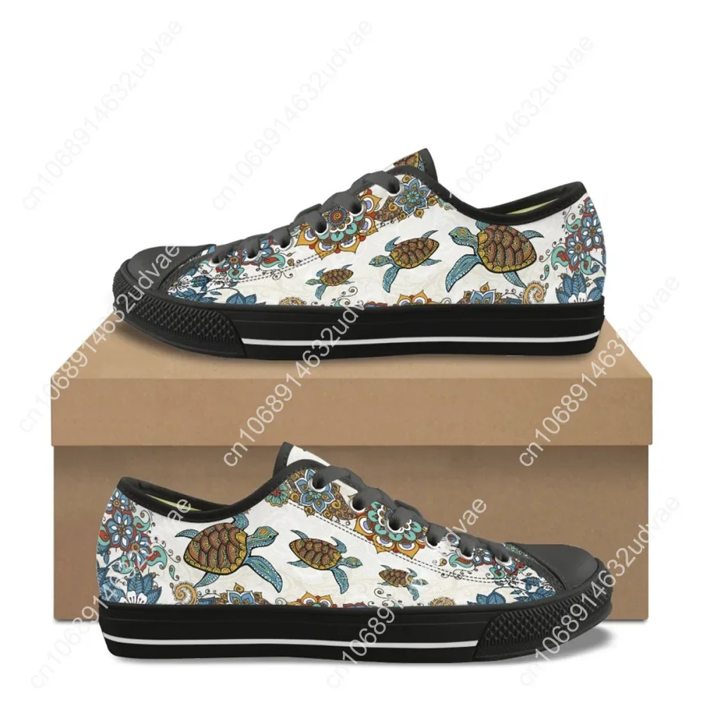 Vintage Sea Turtle Mandala Printed Flat Shoes Brand Designer Women's Vulcanized Shoes Canvas Low Top Sneakers Gifts