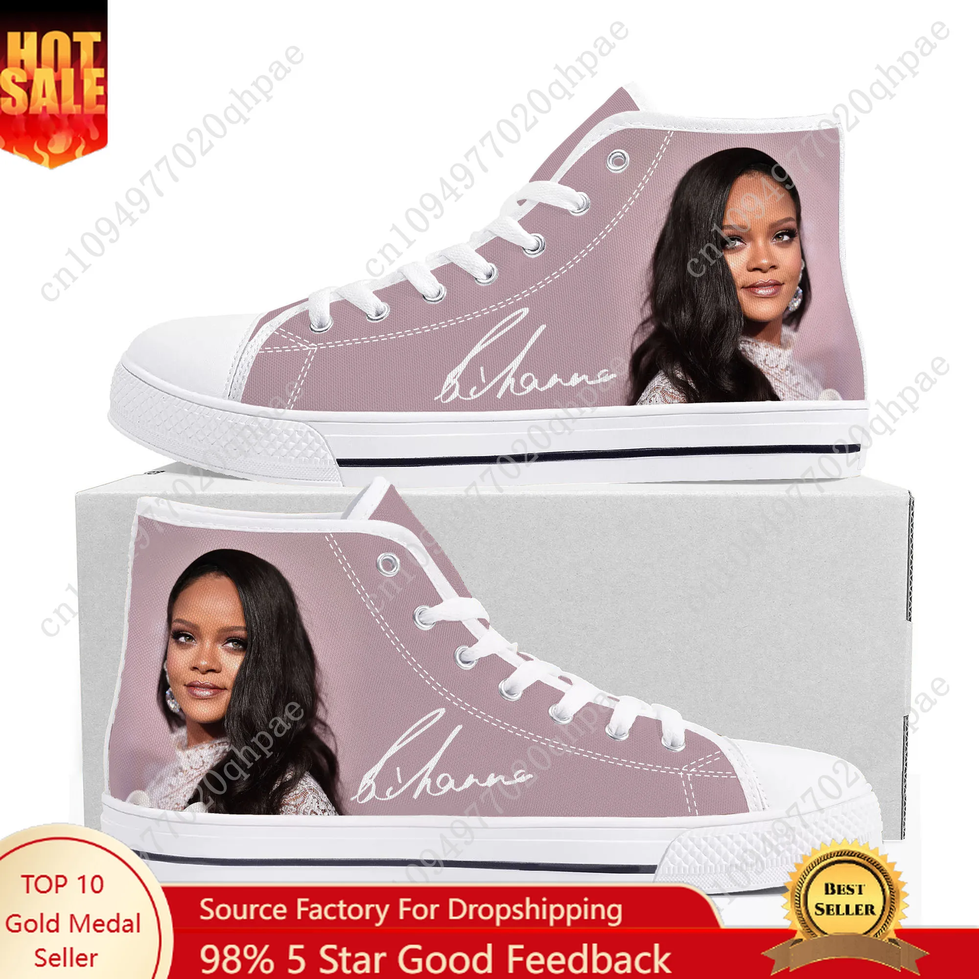 R-Rihanna Sepatu High Top Pria Wanita Remaja Sepatu Kanvas Berkualitas Tinggi Sepatu Pasangan Kasual Cetak 3D Sepatu Personalisasi