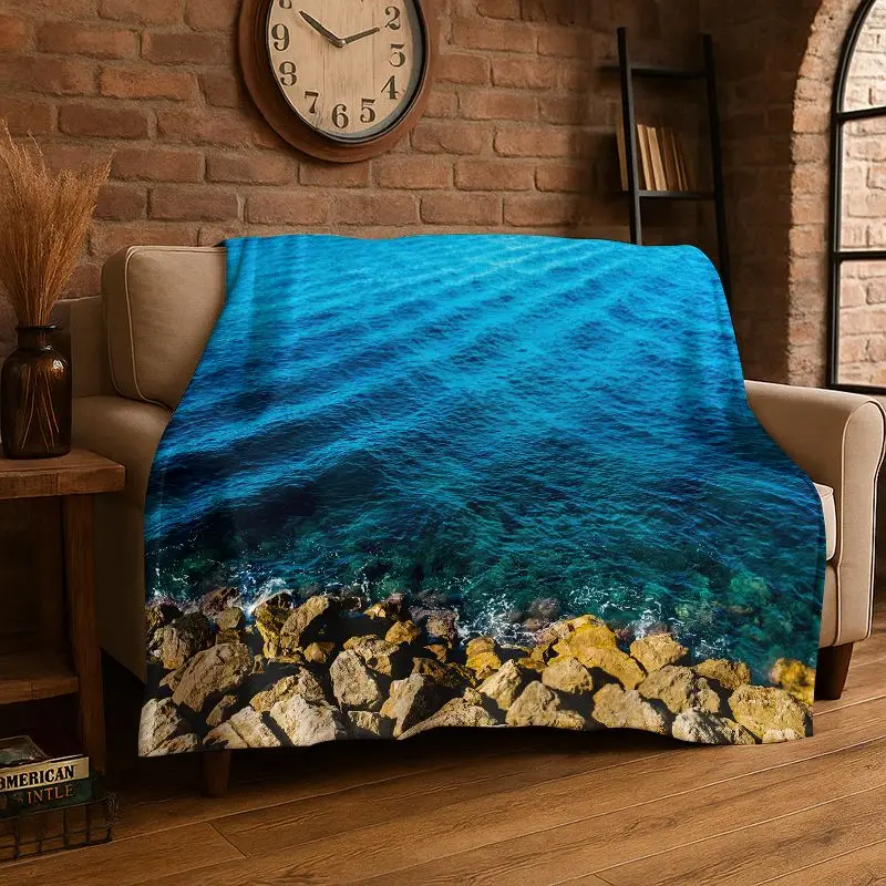 Mystery Sea Water Coastline Beach Reef Flannel Blanket Soft Throw Blanket for Bedroom Living Room Bed Travel Camping Picnic Nap