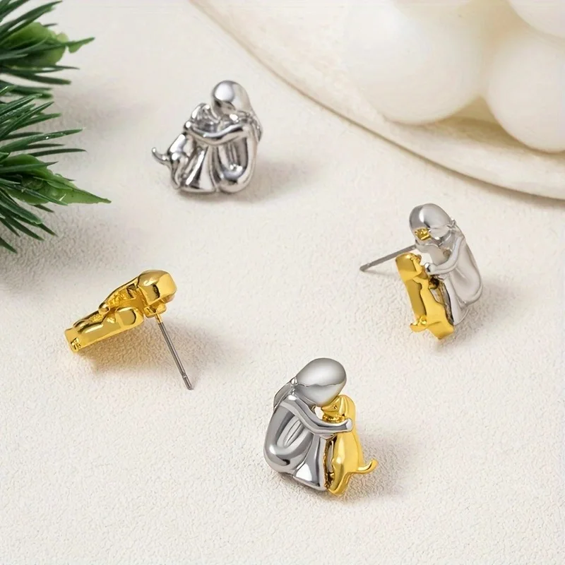 Fashion Two Tone Little Girl and Dog Earrings For Women Dog Mom Necklaces Animal Puppy Jewelry