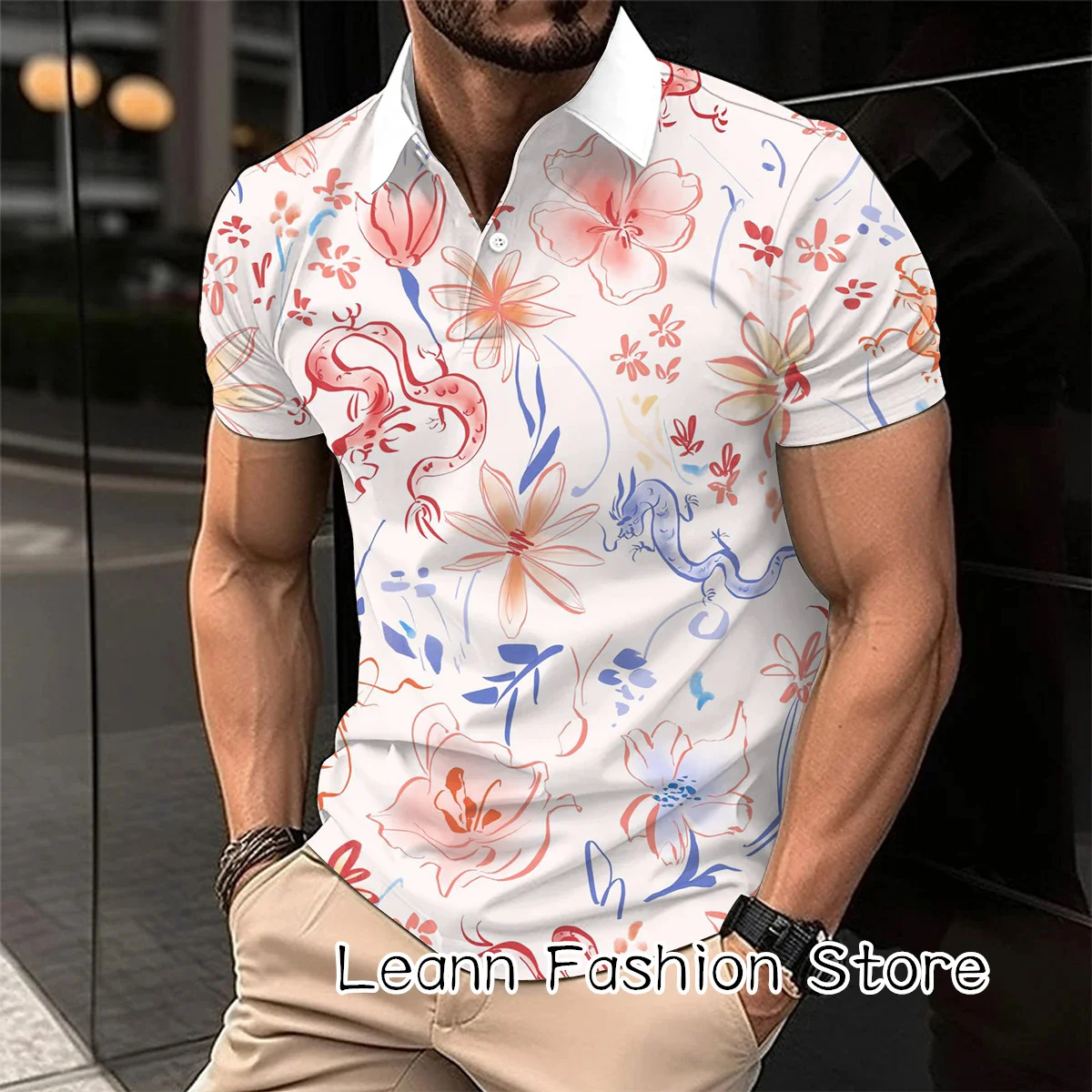 2024 Chinese Dragon New Year Polo Shirt Summer Men Vintage Clothing High Quality Casual Tops Tees Fashion Button Lapel Camiseta