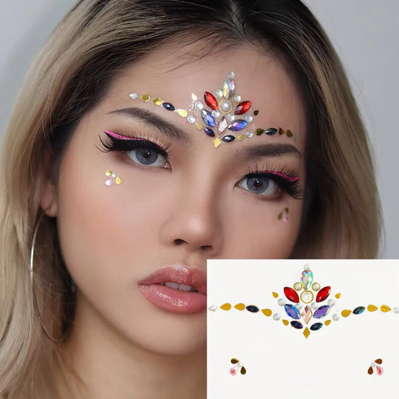 Kecantikan dekorasi wajah stiker warna berlian alis wajah wajah Makeup tato stiker klub malam wajah dansa aksesori dekoratif