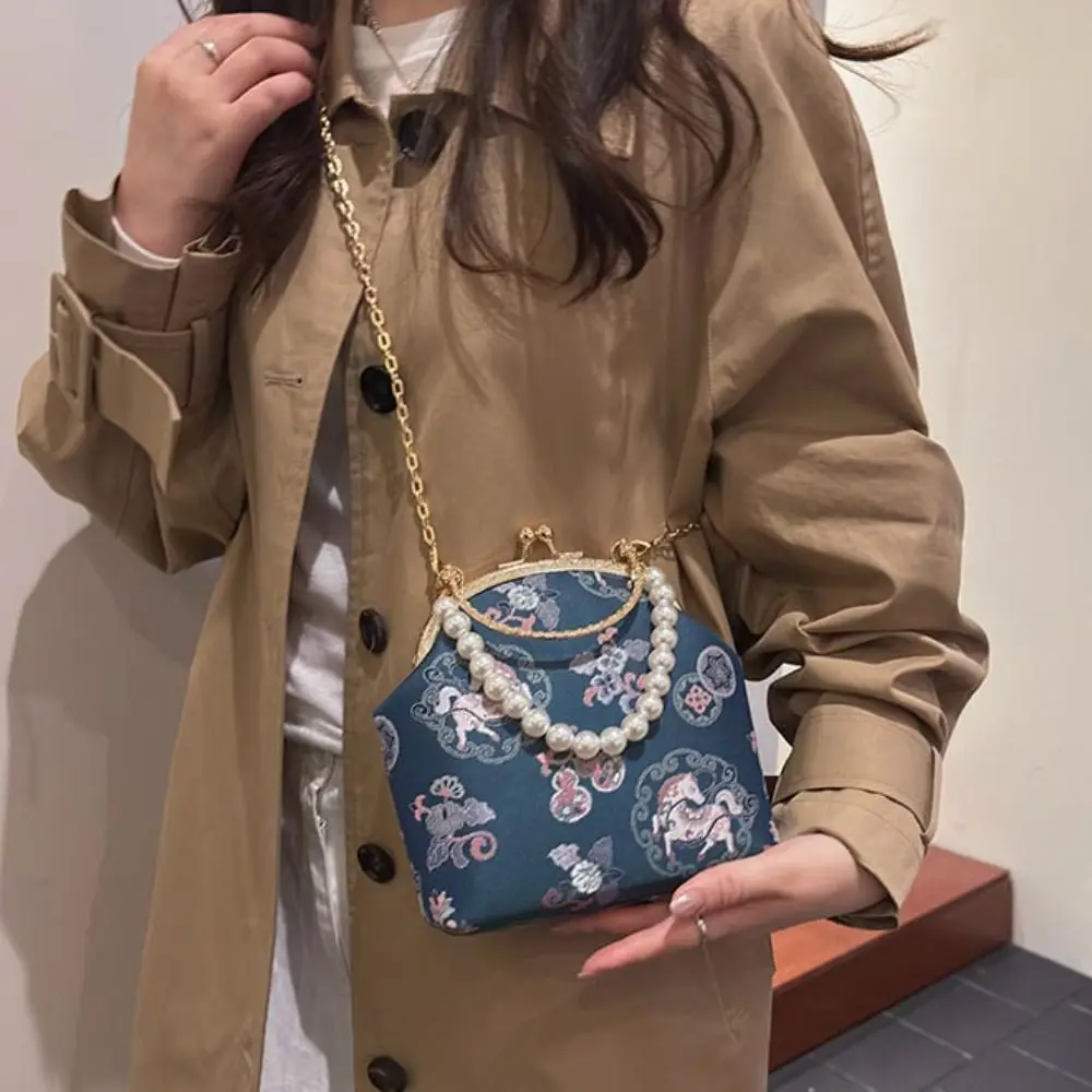 

Жемчужная сумка в китайском стиле, аксессуары Cheongsam, банкетная сумка с принтом лошади и вышивкой, элегантная сумка на запястье с ручкой, свадебная сумка