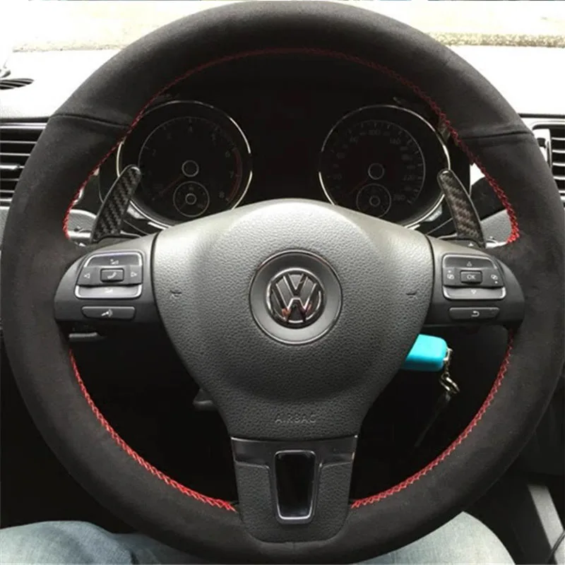 For Volkswagen Golf 6 Mk6 VW Polo Sagitar Bora Santana Jetta Hand-Stitched non-slip suede Custom car Steering Wheel Cover