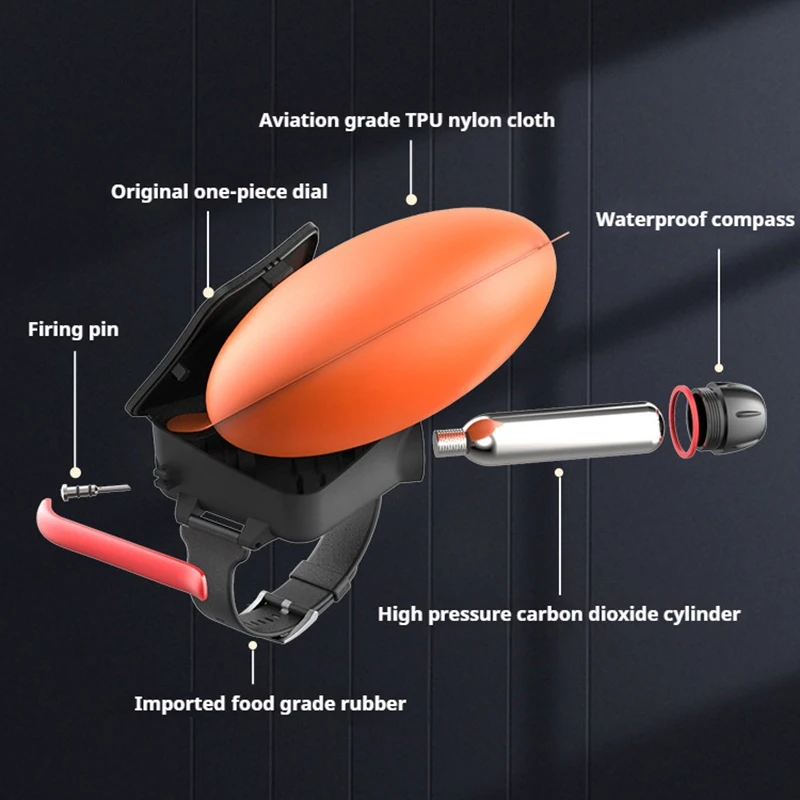 سوار أمان قابل للنفخ 1s، سوار نجاة من مادة TPU بوزن 100 كجم مع بوصلة ثاني أكسيد الكربون، تعويم طوارئ مقاوم للماء للقوارب/الصيد #3