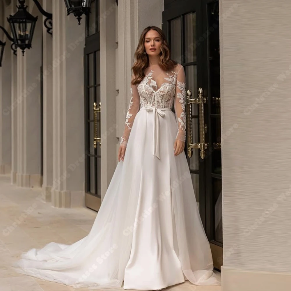 

Sweetheart Collar A-Line Women Wedding Dresses Elegant Lace Flower Printing Bridal Gowns Mopping Length Banquet Robe Customized