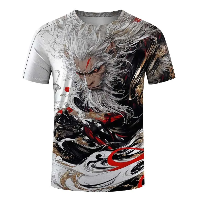 

Street cool youth clothing 3D digital printing myth Wukong graphic short sleeved round neck comfortable casual T-shirt for men