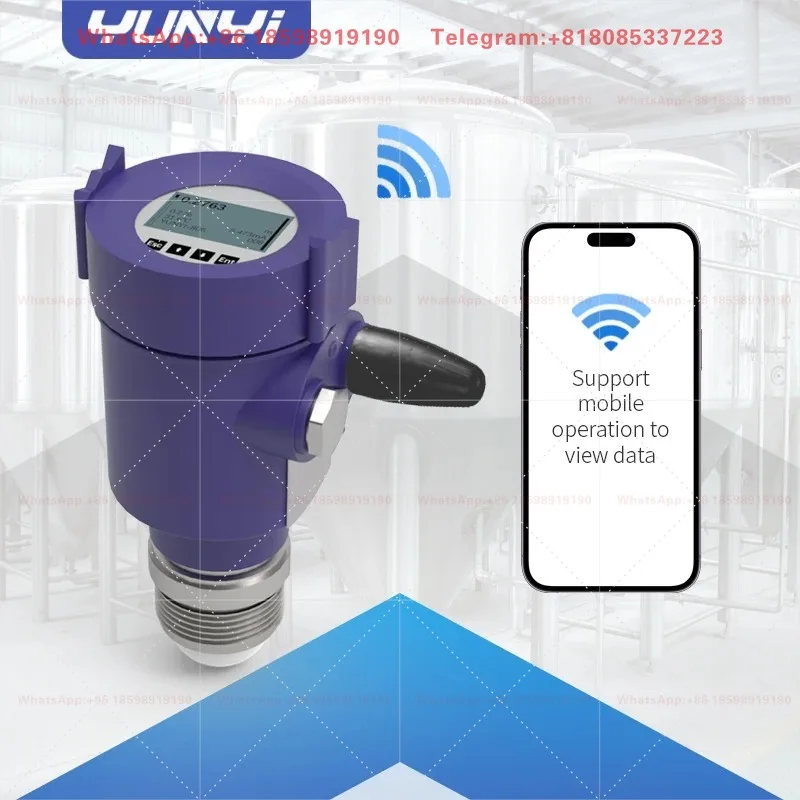 Yunyi NPT Threaded 80GHz Wireless Radar Water Level Sensor Modbus LCD Sanitary Food Processing Tank 1mm Accuracy IP67