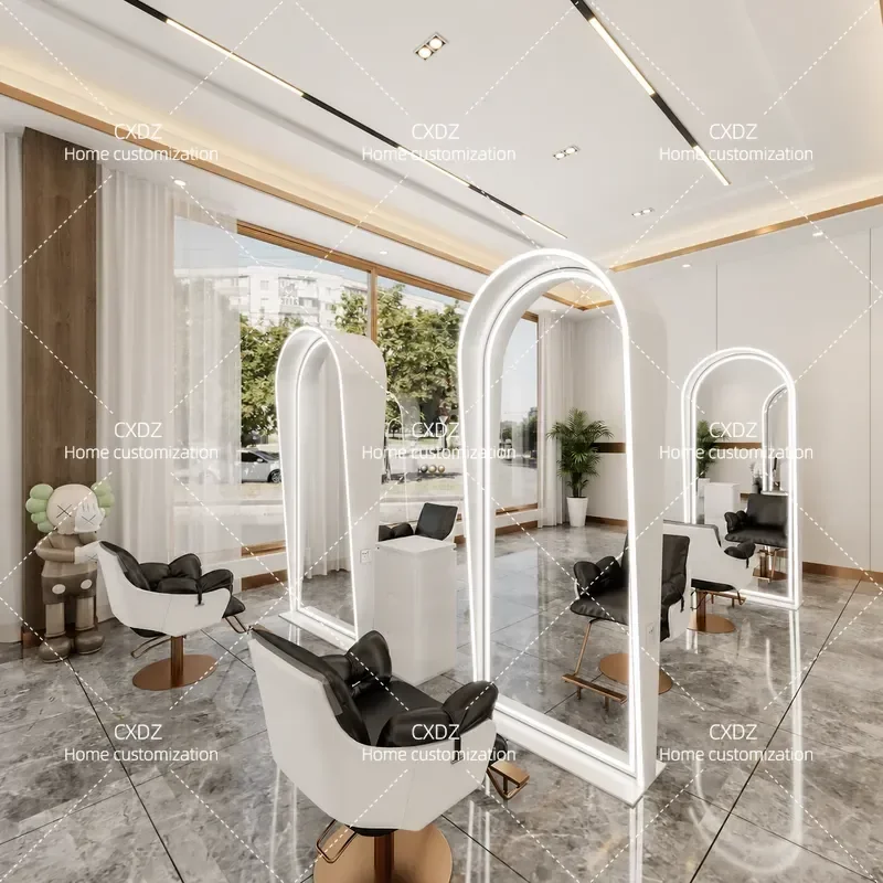Barber Shop Hair Cutting Mirror with Lamp Double Sided Floor Standing Mirror for Hair Salon Professional Styling Tool New