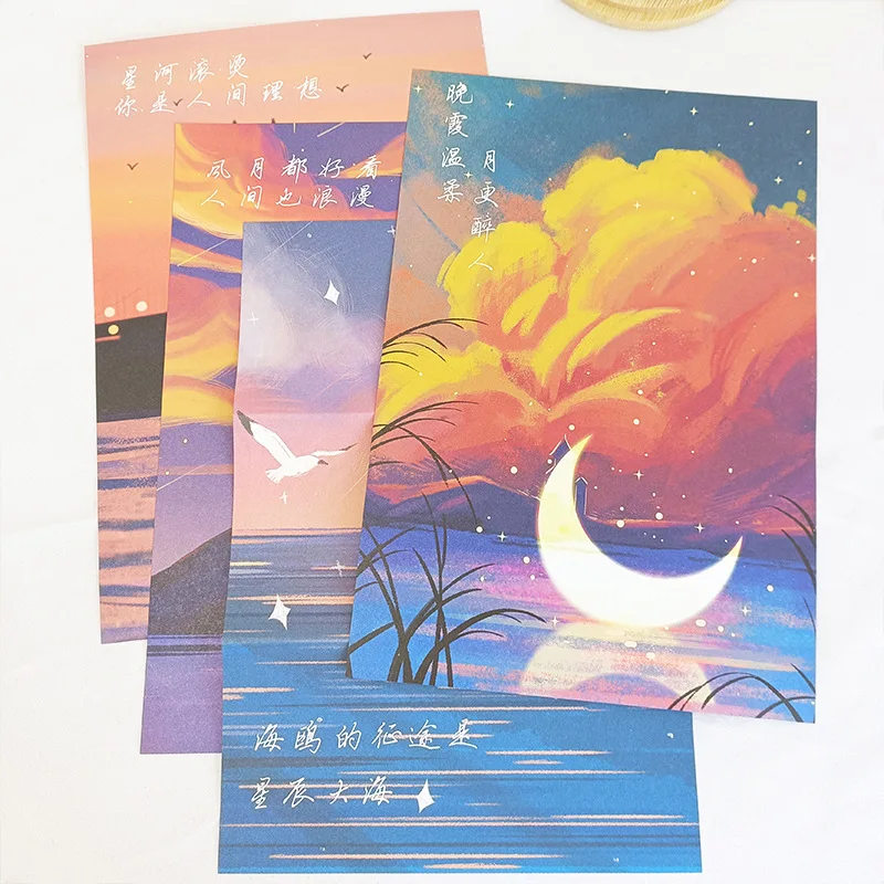 Custom. Paper Letter Envelope Set Sunset Handwritten Letter Paper Artistic Confession Love Letter Blessing Message Letter Paper