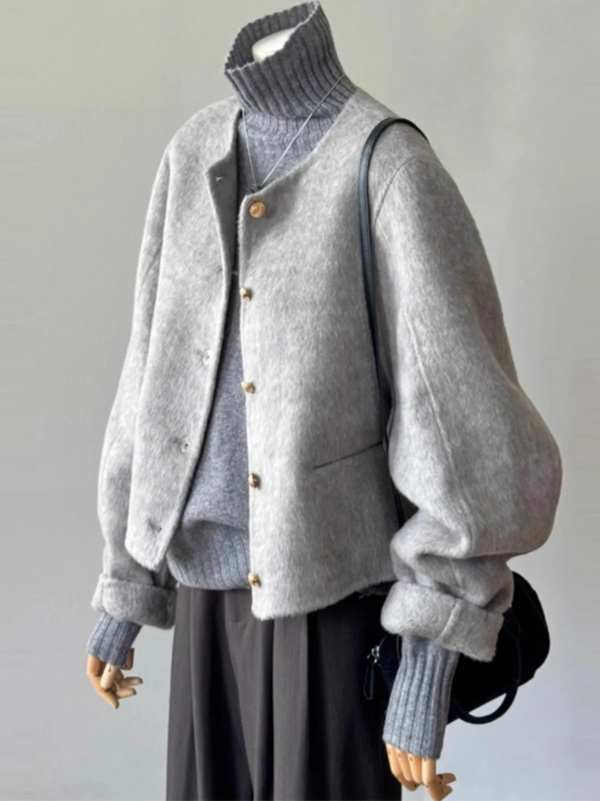 

Plus Size High-End Japanese Sle Camere Coat Women Loose Slimming Thiened Woolen ort Outerwear Winter Commute Sle Pure Color