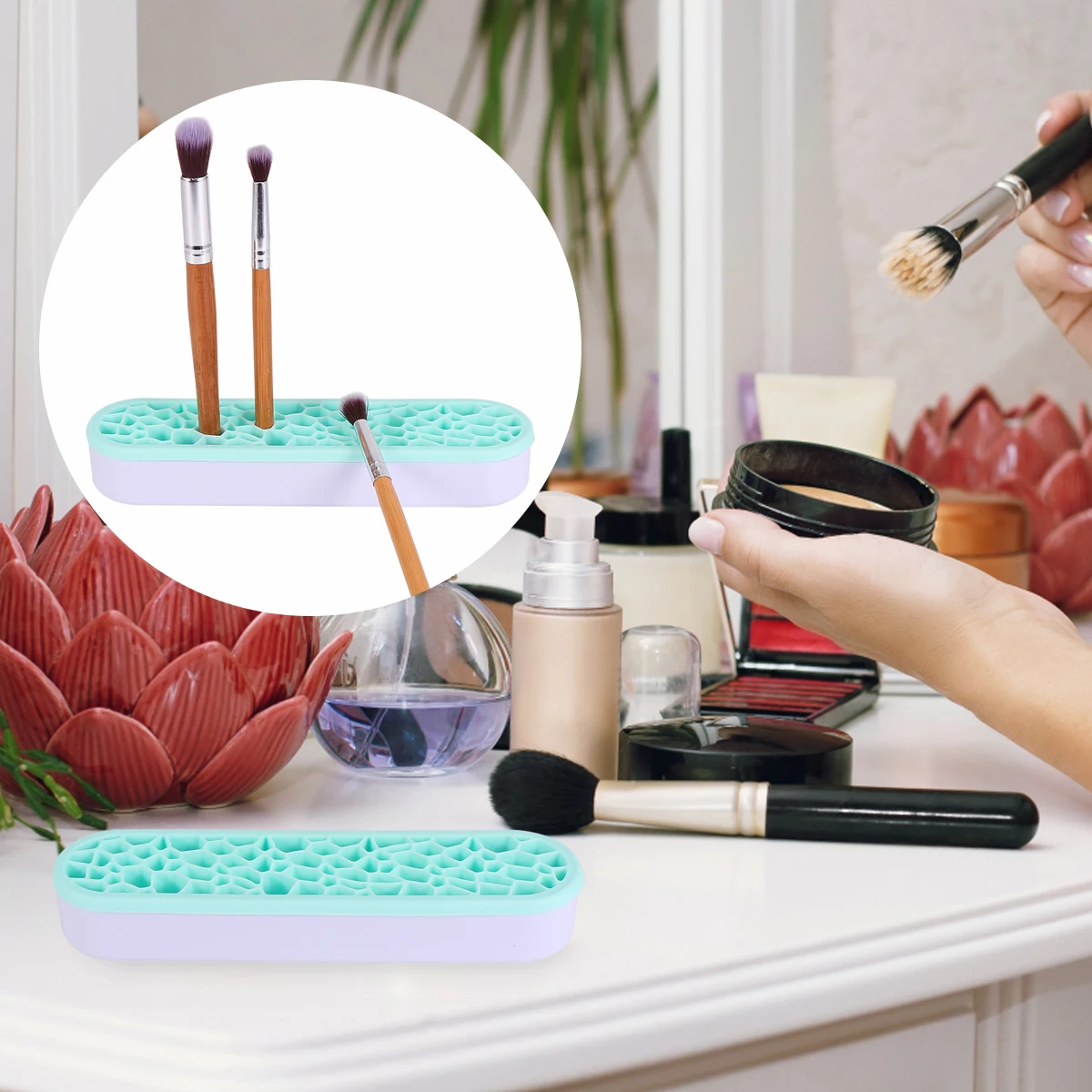 

Makeup Brush Box Brush Holders Holders Pink Shelf Organizers Durable Silicone Travel Family Use